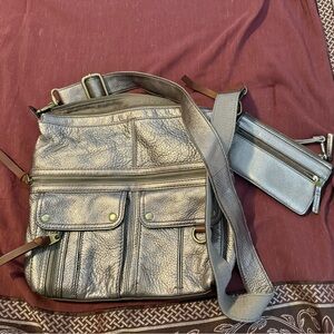 Metallic Fossil Crossbody Bag with Matching wallet